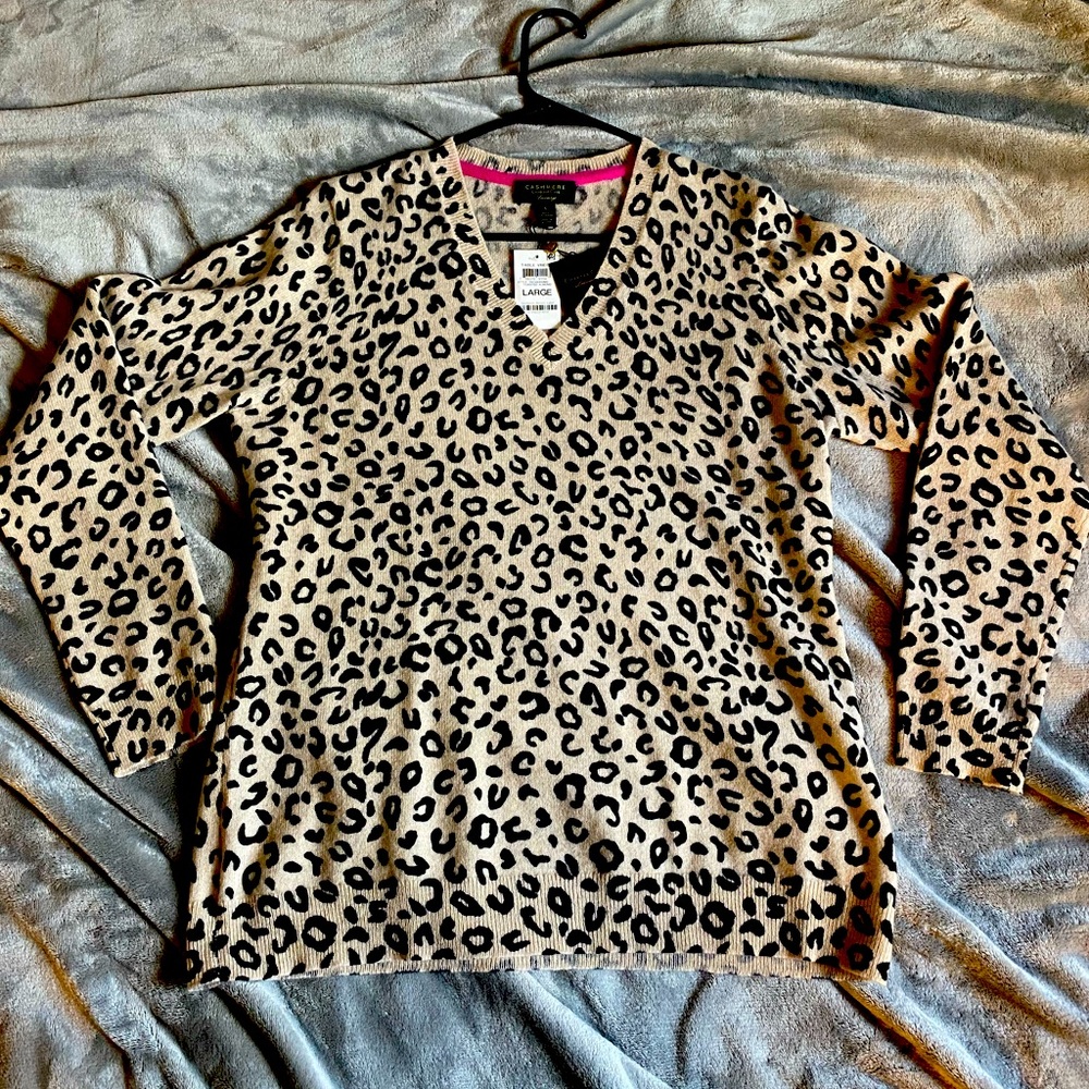 CHARTER CLUB LUXURY Leopard Print Cashmere Sweater
